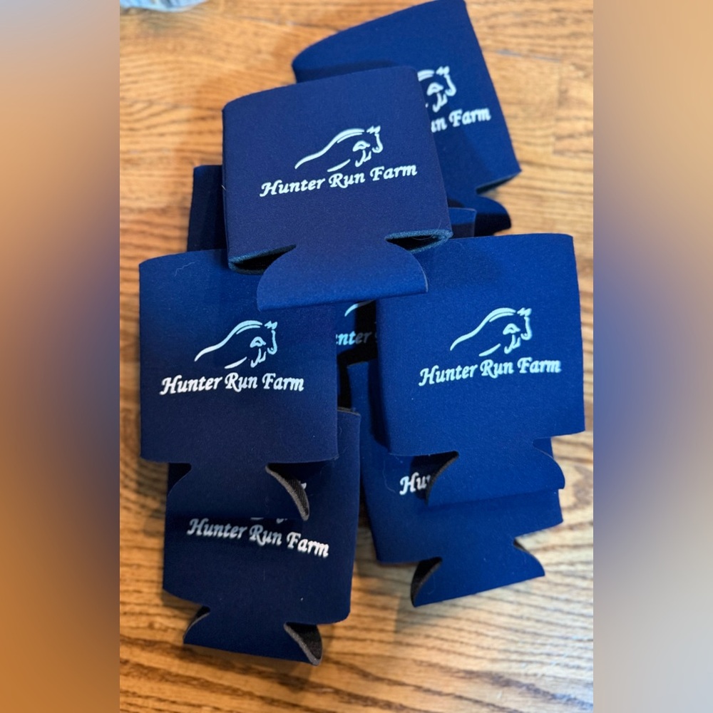 Jumping horse beverage can koozies
Bundle of 10 royal blue neoprene 
New